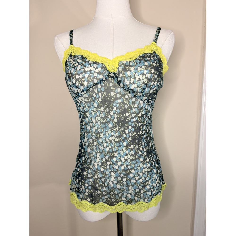 VTG 90's Y2K Express Silk Babydoll Mesh Lace Top Chiffon Floral Fairy Romantic